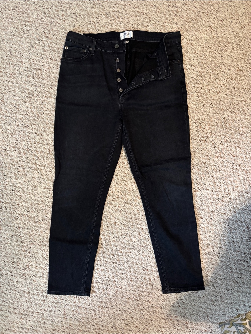 Agolde High-Rise washed-Black Button-Fly Jeans no frays like new